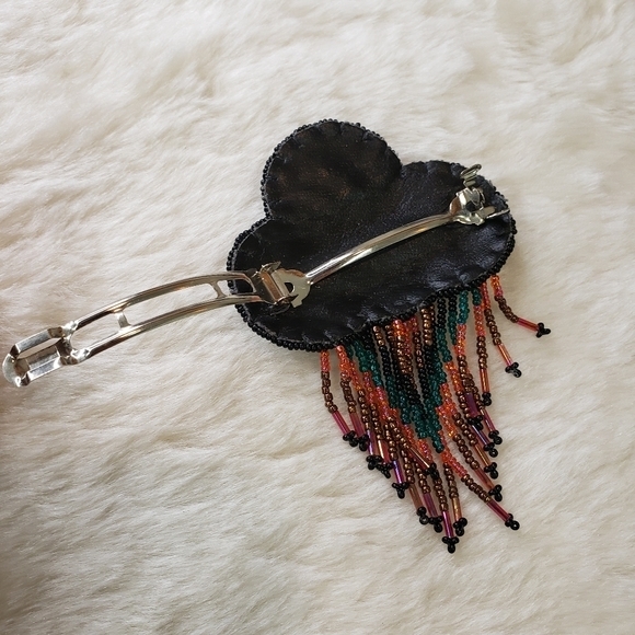 HANDMADE Beaded Quadruple Medallion Barrette with Fringe Teal - Picture 5 of 7